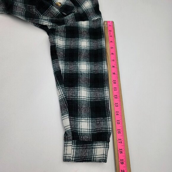 Womens XS Plaid Flannel Shirt Green Black Button Up Grunge Long Sleeve Soft - Picture 12 of 13
